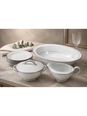 Noritake (Buckingham, Whitebrook, Galaxy)China Serving Set Platinum Trim Flowers